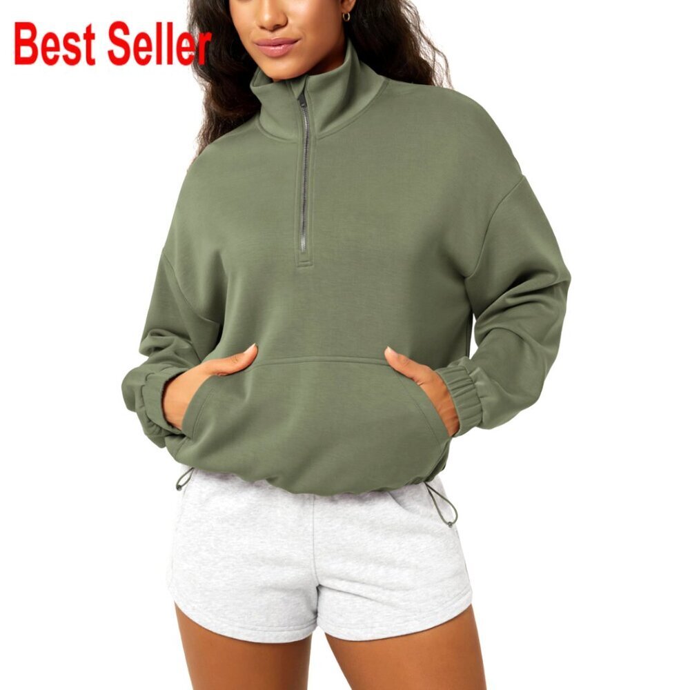 Oversized Modal Sweatshirt Half Zip Funnel Neck Kangaroo Pocket Lounge Wear